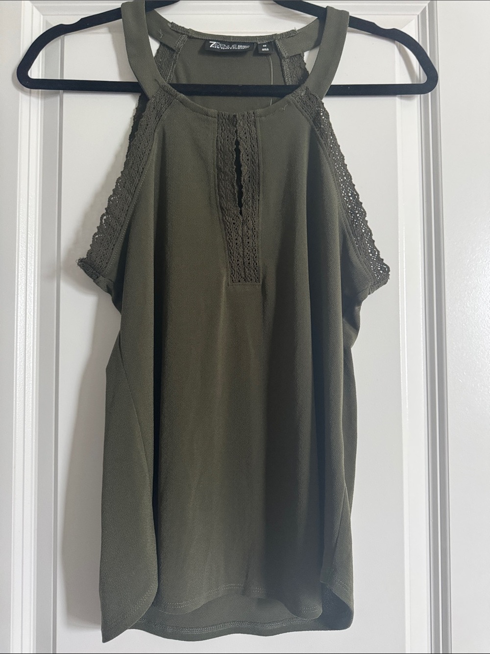 NWT Olive Crochet-Trim Halter Cami Top